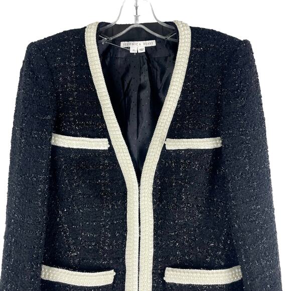Veronica Beard Kemsley Pearl Embellsihed Tweed Wool Jacket Black Size 00 - Picture 5 of 10